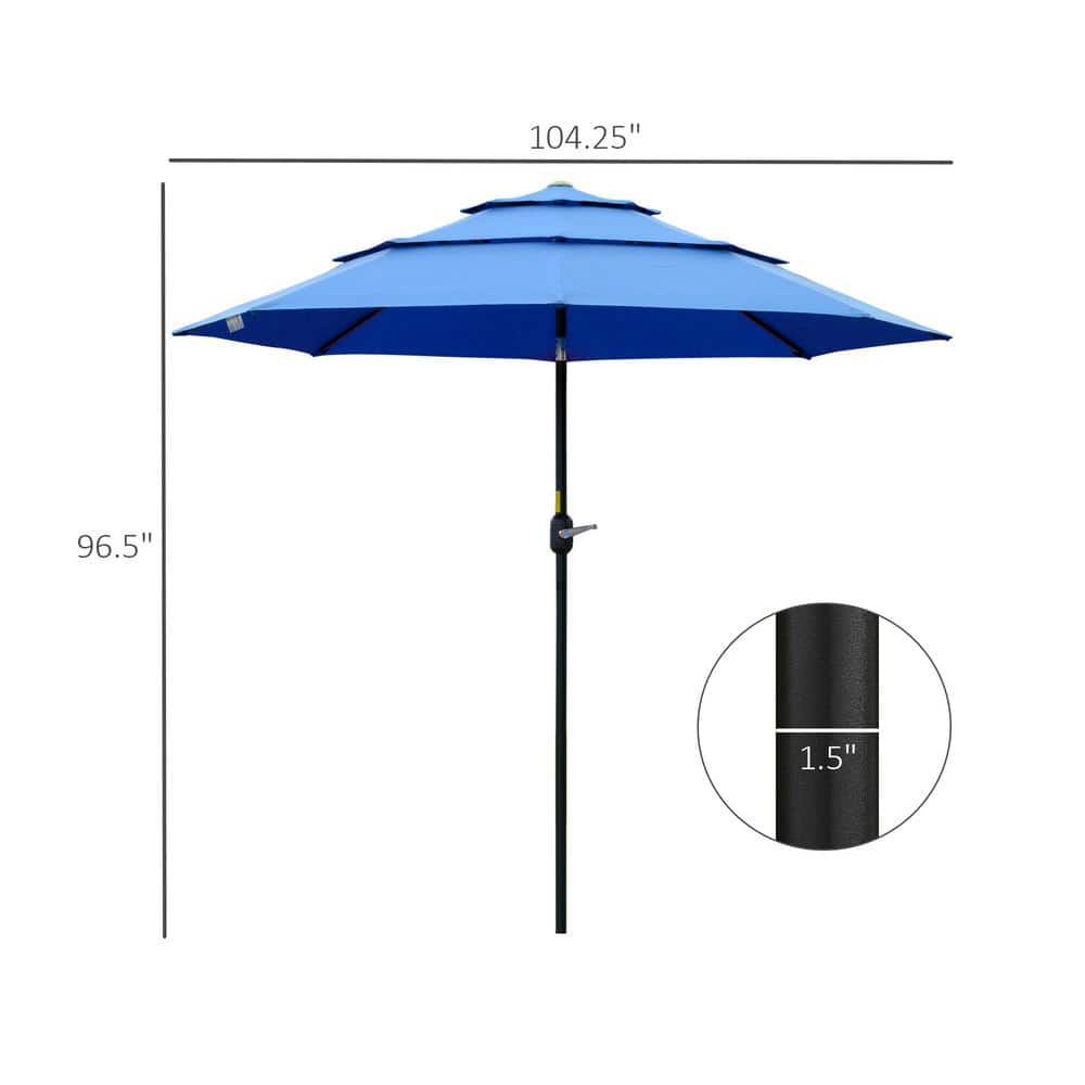 9ft Dark Blue 3-Tier Patio Umbrella with Crank and Tilt