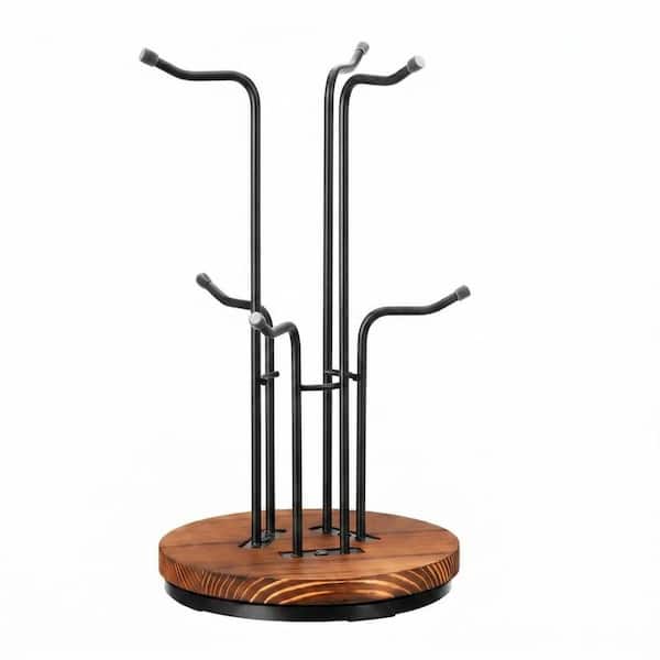 360-Degree Rotating Mug Tree with 6 Hooks for Large Cups and Stable Wooden Base for Countertop Coffee Station