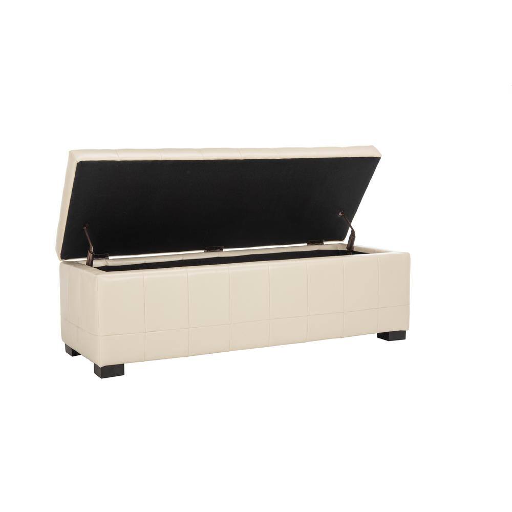 Large Off-White Quilted Leather Storage Bench with Beech Wood Legs