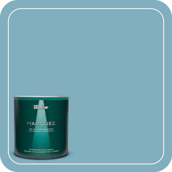BEHR MARQUEE 1 qt. #PMD-83 Porcelain Blue Semi-Gloss Enamel Interior Paint & Primer