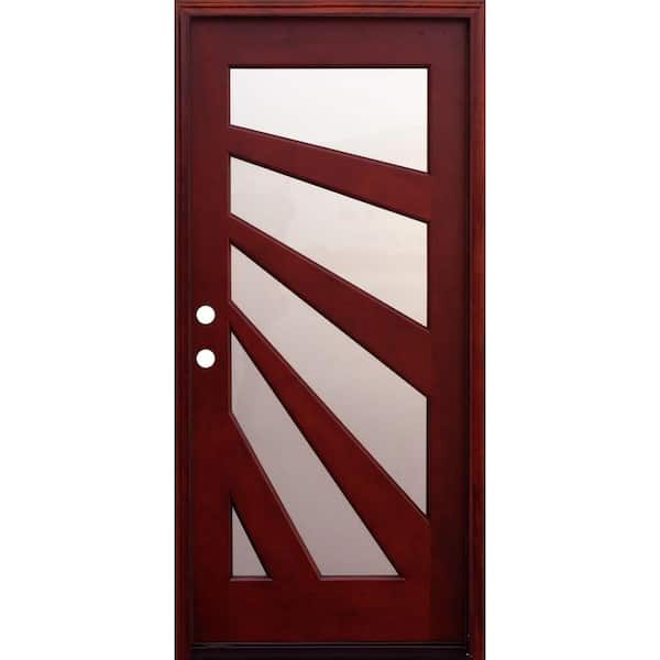Pacific Entries 36 in. x 80 in. Contemporary 5 Lite Fan Entry Stained Mahogany Wood Prehung Front Door with 6 in. Wall Series