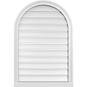 26 in. x 38 in. Round Top Surface Mount PVC Gable Vent: Functional with Brickmould Sill Frame