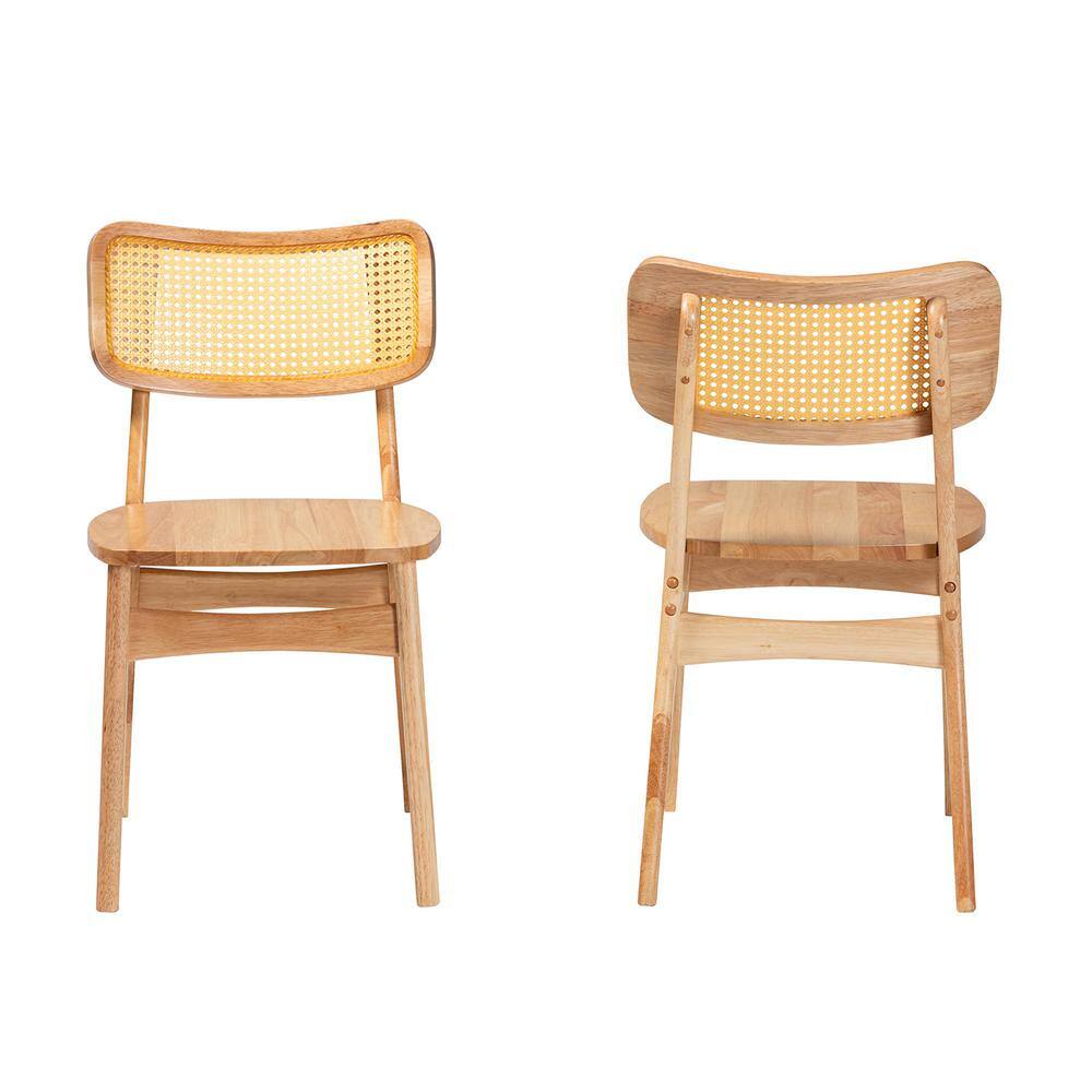 Tadeo Oak Brown Wood and Cane Dining Chair Set