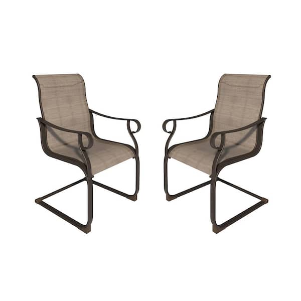 Mondawe C-Spring Steel Textiliene Outdoor Dining Chair for Deck Lawn Garden - Brown (Set of 2)
