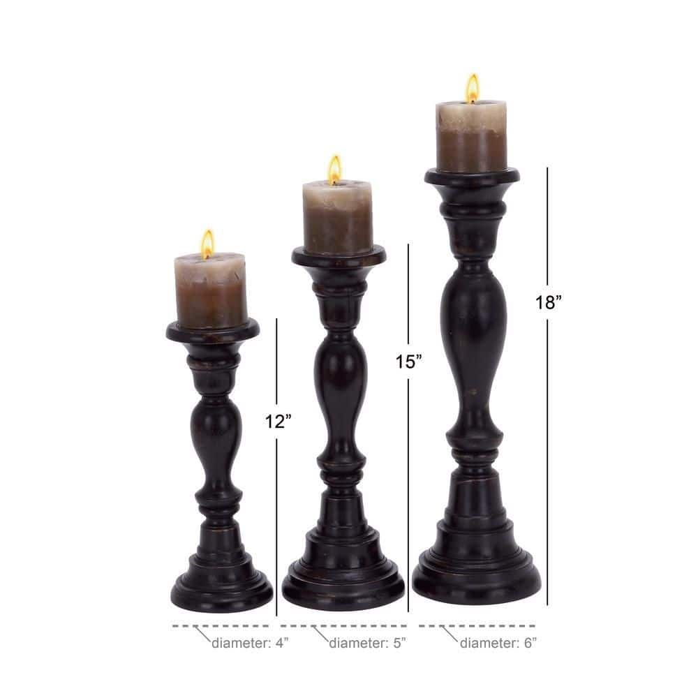 Elegant Espresso Wood Candle Holder Trio, 18" 15" 12"H