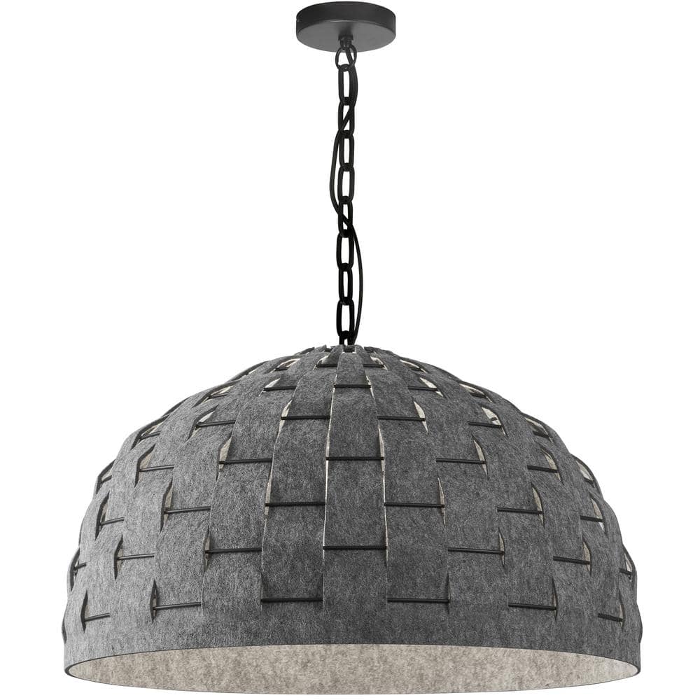 Priscilla 1 Light Matte Black Shaded Pendant Light with Grey Felt Shade