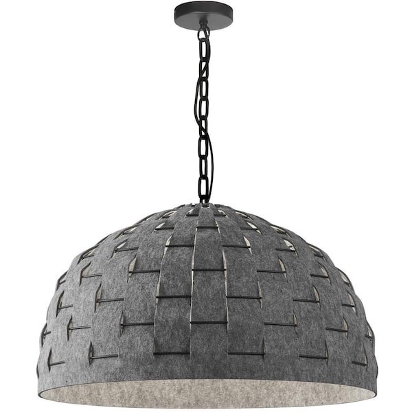 Dainolite Priscilla 1 Light Matte Black Shaded Pendant Light with Grey Felt Shade