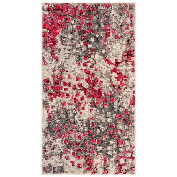 SAFAVIEH Monaco Gray/Fuchsia Doormat 2 ft. x 4 ft. Geometric Solid Color Area Rug