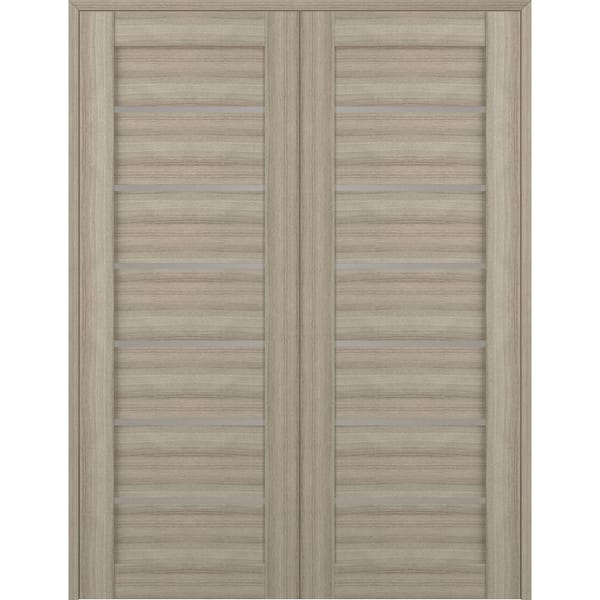 Alba 72 in. x 79.375 in. Both Active 6-Lite Frosted Glass Shambor Finished Wood Composite Double Prehung French Door