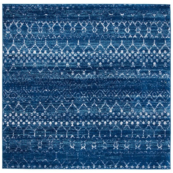 SAFAVIEH Tulum Blue/Ivory 7 ft. x 7 ft. Square Geometric Area Rug
