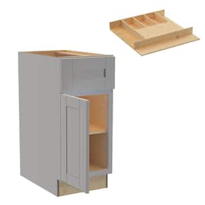 Washington 15 in. W x 24 in. D x 34.5 in. H Veiled Gray Plywood Shaker Assembled Base Kitchen Cabinet Left CT Tray