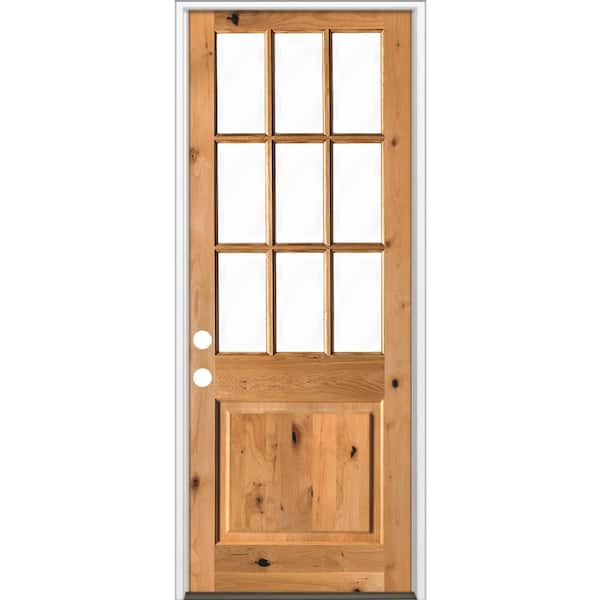 Krosswood Doors 42 in. x 96 in. Rustic Knotty Alder Clear Low-E Glass 9-Lite Clear Stain Right Hand Inswing Single Prehung Front Door