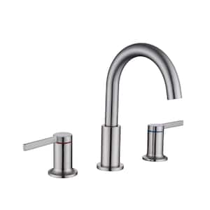 2 Handle 8 Inch High Arc Bathroom Sink Faucet Bath Faucet with Pop Up Drain and Water Supply Hose in Brushed Nickel