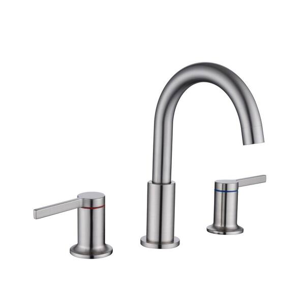 Lukvuzo 2 Handle 8 Inch High Arc Bathroom Sink Faucet Bath Faucet with Pop Up Drain and Water Supply Hose in Brushed Nickel