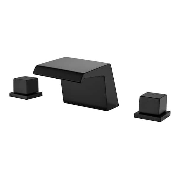 2-Handle Deck-Mount Waterfall Roman Tub Faucet in Matte Black