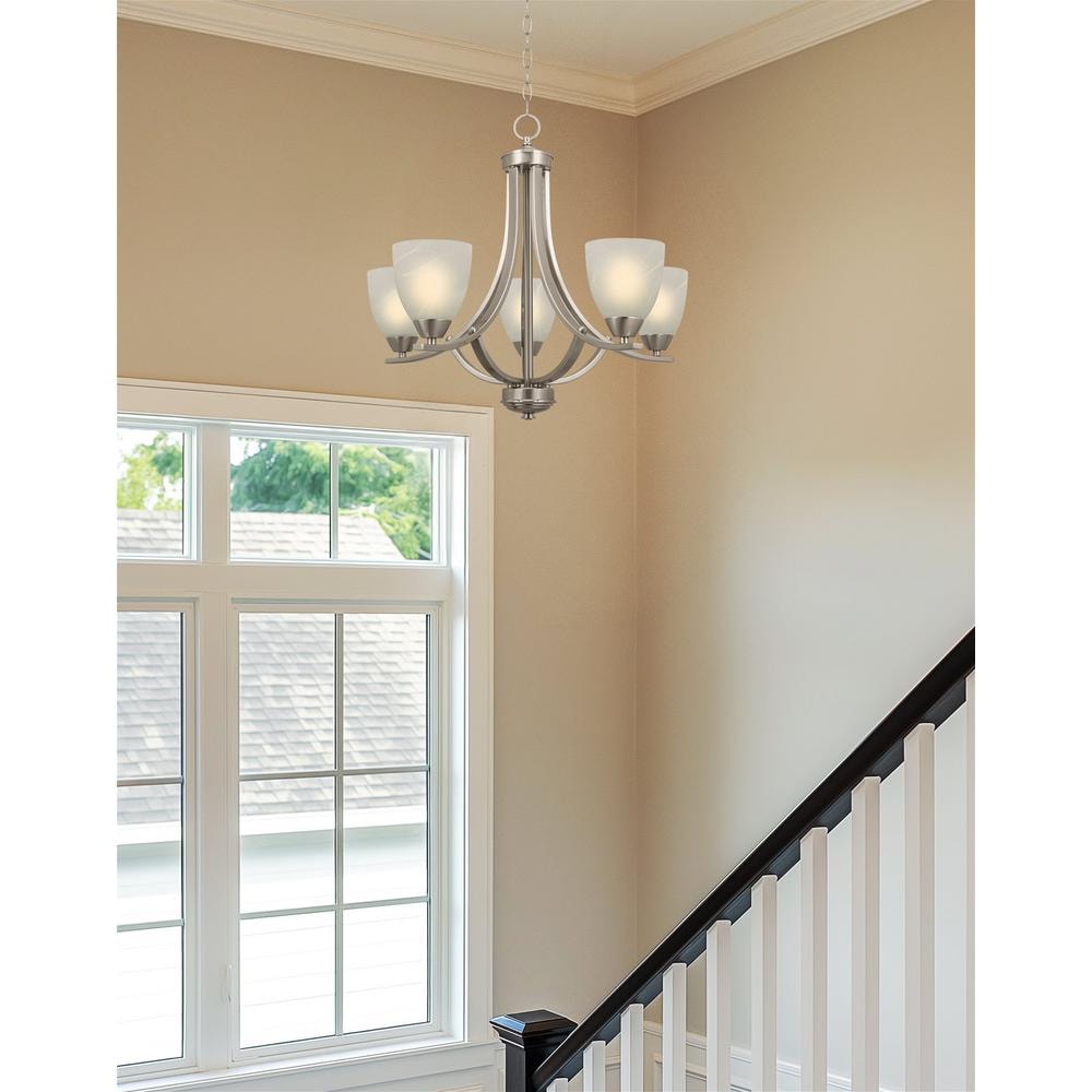 Elegant Brushed Nickel 5-Light Chandelier with Alabaster Glass Shades