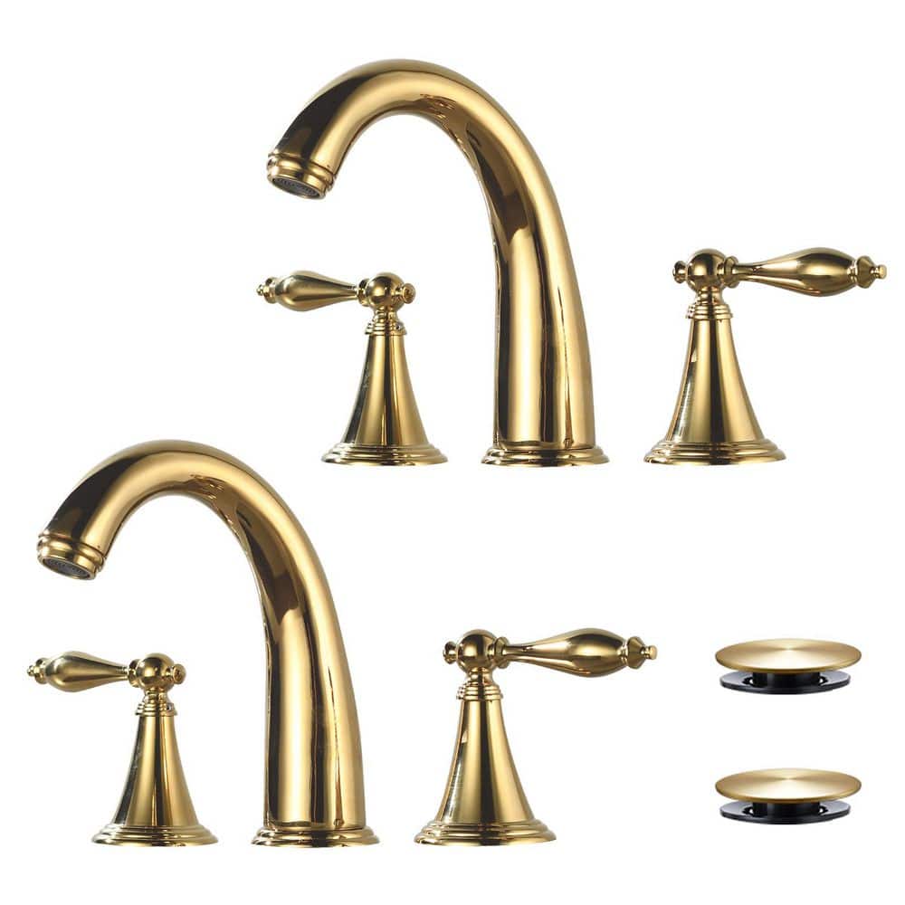 2 Handles 8 in. Widespread Bathroom Faucet 3-Hole Bathroom Sink Faucet With Pop-up Drain in Polished Gold(2-Pack) price history on PriceWatchPro