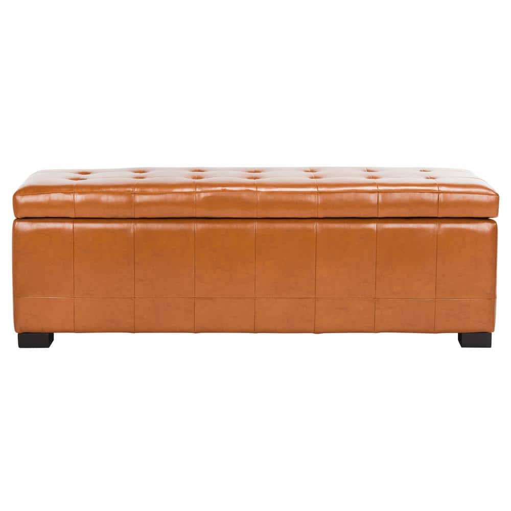 Transitional Saddle Brown Tufted Storage Bench with Beech Wood Frame