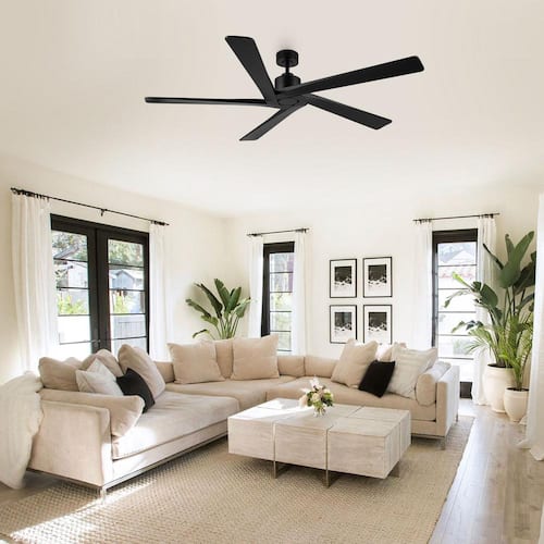 64 in. DC Indoor Black Ceiling Fan without Lights, 5 Reversible Carved Solid Wood Blades Remote Control Ceiling Fans