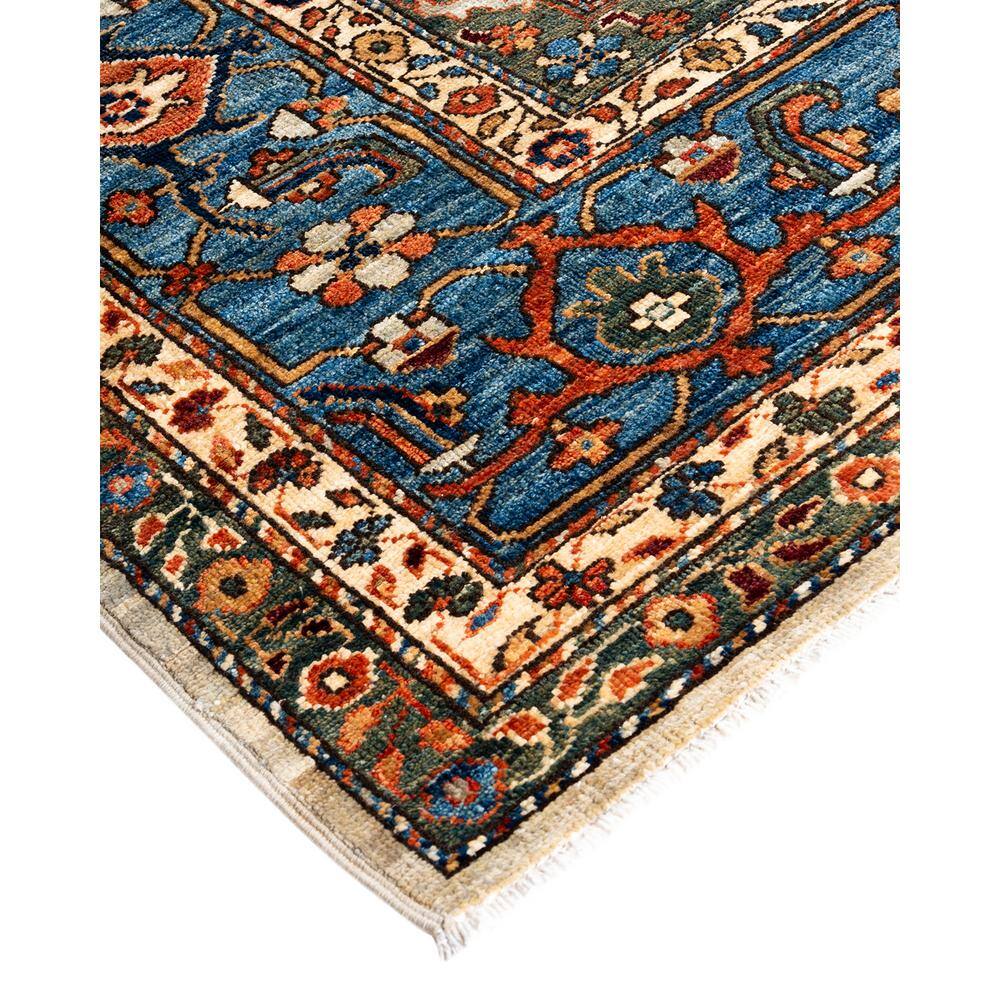 Serapi Light Gray and Blue Hand-Knotted Wool Area Rug