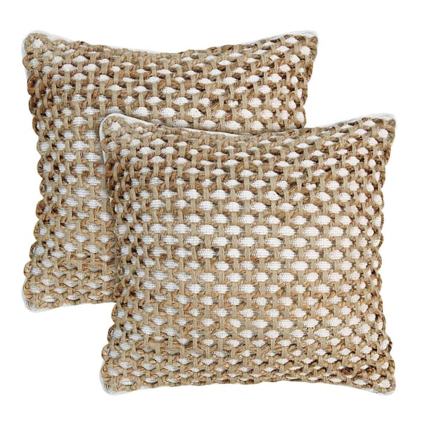 Boho Living Jada White Geometric Braided Polyester 18 in. x 18 in. Throw Pillow (Set of 2)