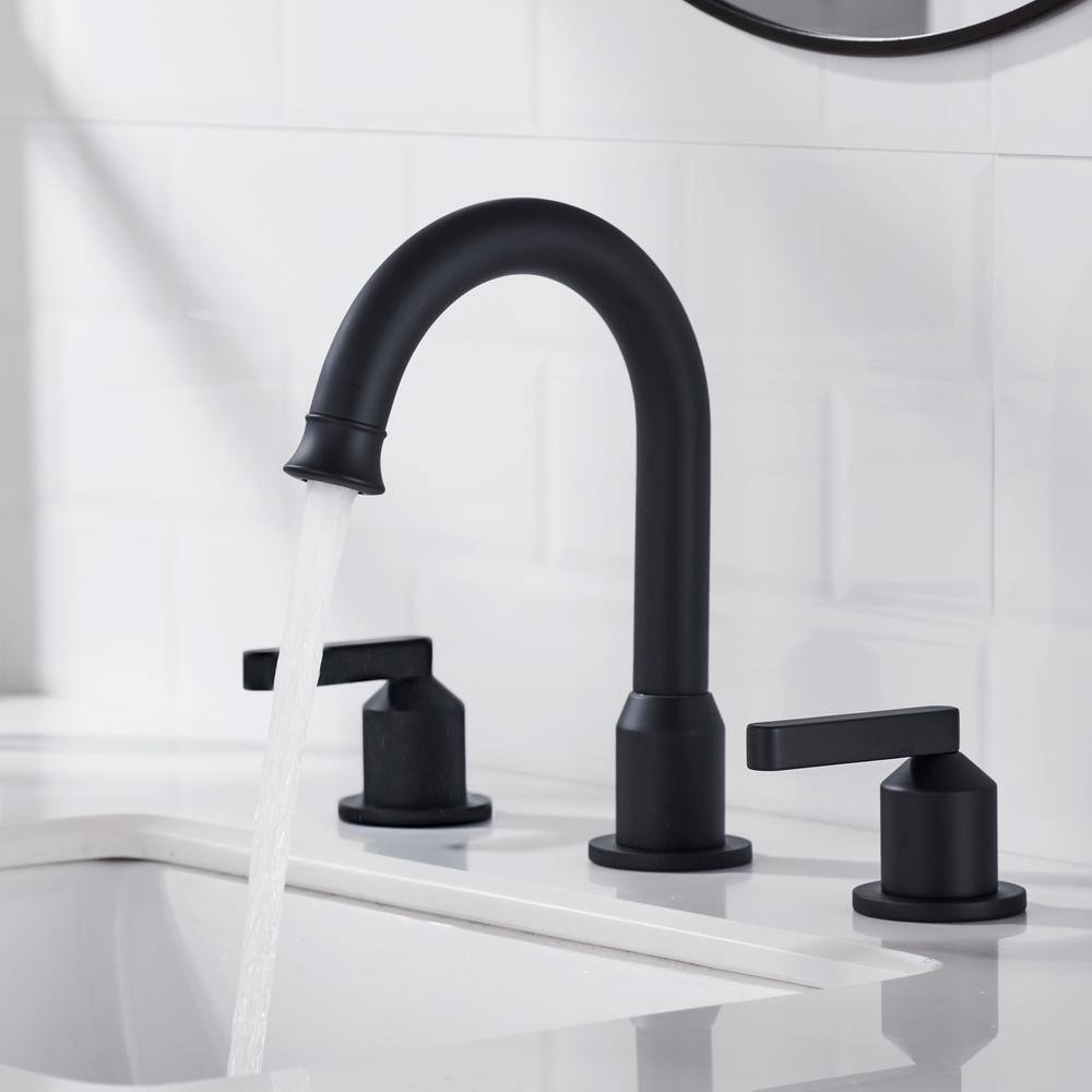 Matte Black Brass 8-Inch Widespread Bathroom Faucet with Cross Handles