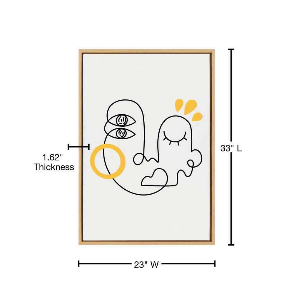 Abstract Black and Yellow Line Drawing on Canvas with Natural Frame