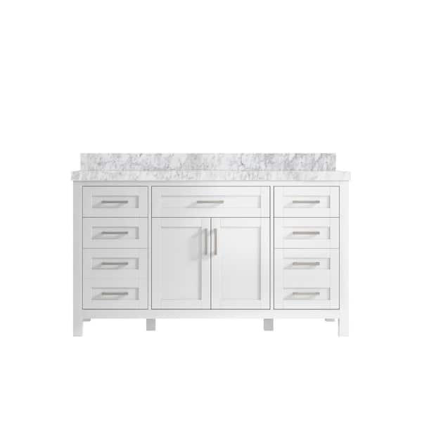 Willow Collections Cambridge 60 in. W x 22 in. D x 36 in. H Single Sink Bath Vanity in White with 2 in. Carrara Marble Top