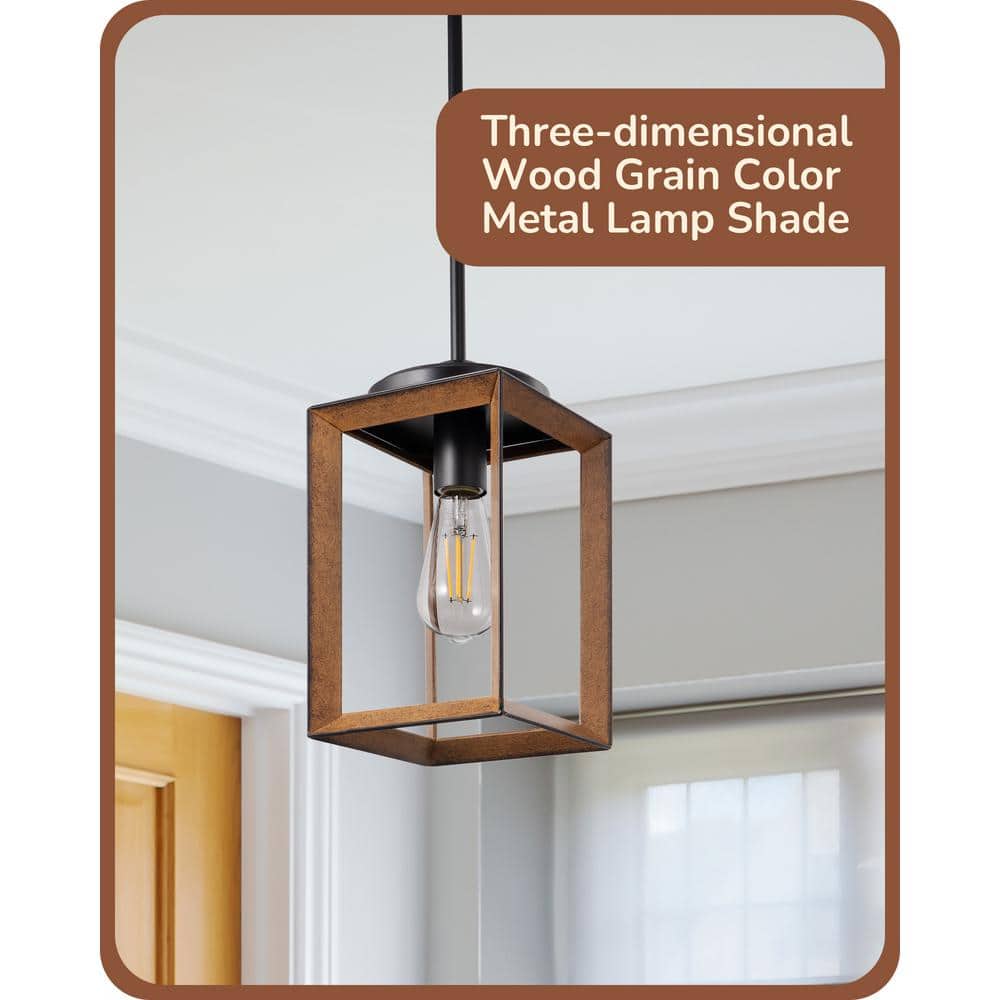 Bronze Rustic Farmhouse Wood Cage Pendant Light