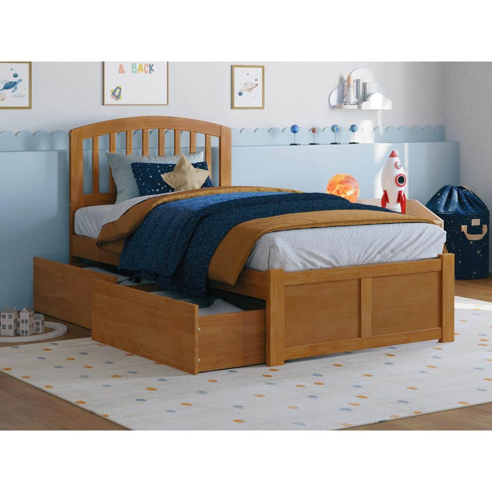Light Toffee Twin Wood Platform Bed with Storage Drawers