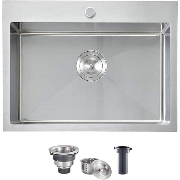 22 in. Drop-In/Undermount Single Bowl 16 Gauge silver Stainless Steel Kitchen Sink with Bottom Grids