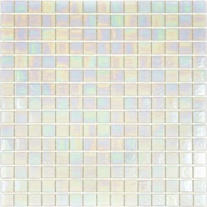 Nacreous 12 in. x 12 in. Glossy Cotton White Glass Mosaic Wall and Floor Tile (20 sq. ft./case) (20-pack)