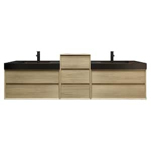 MIA 103 in. W x 20 in. D x 30 in. H Double Sink Middle Cabinet Bath Vanity in Teak Oak with Black Stainless Steel Top