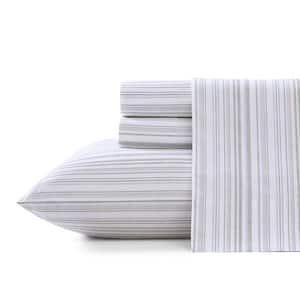 Kahanu Stripe 4-Piece Gray Cool Zone Cotton Queen Sheet Set