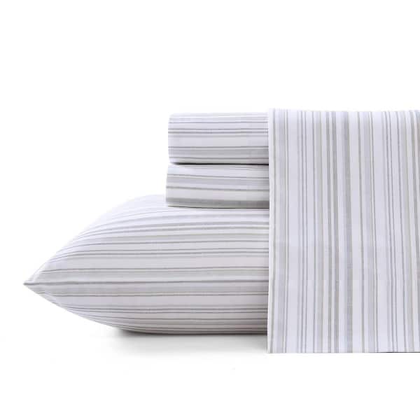 Tommy Bahama Kahanu Stripe 4-Piece Gray Cool Zone Cotton Queen Sheet Set