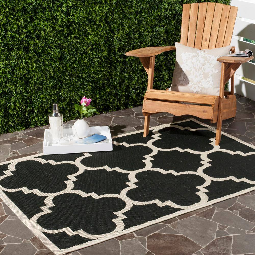 Safavieh Courtyard 5'3" x 7'7" Black/Beige Flat Woven Reversible Area Rug
