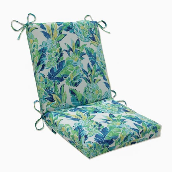 Pillow Perfect Botanical Outdoor/Indoor 18 in W x 3 in H Deep Seat, 1-Piece Chair Cushion and Square Corners in Blue/Green Vida