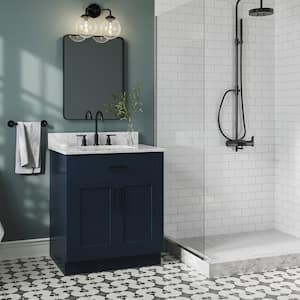 Hepburn 31 in. W x 22 in. D x 25.25. H Bath Vanity in Midnight Blue with Carrara Marble Vanity Top with White Basin