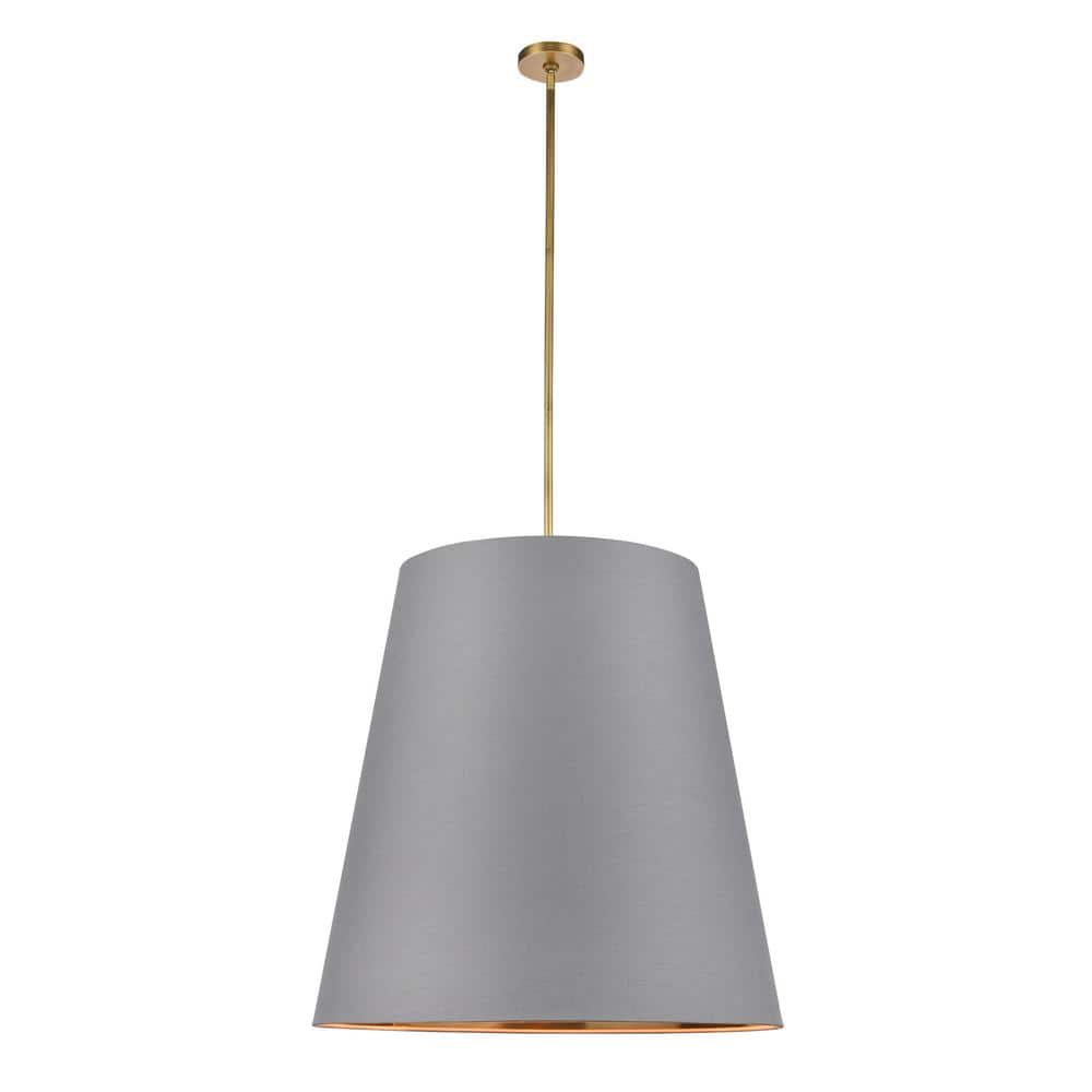 Calor 30 in. 3 Light 60-Watt Gray Linen With Gold Parchment/Vintage Brass P
