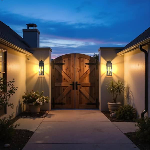 18 Inch Black Large Outdoor Wall Lantern with Clear Glass for Front Porch, Corridor, Doorway, Patio(2 Pack)