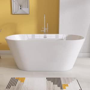 Ane 59 in. x 29.5 in. Free Standing Soaking Tub Flatbottom Acrylic Freestanding Bathtub with Pop-Up Drain in Gloss White