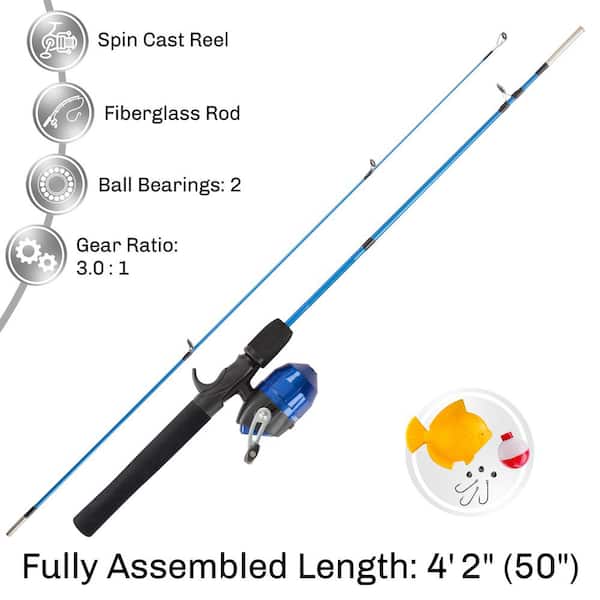 Blue Youth Size 4 ft. 2 in. Fiberglass Rod and Reel Starter Set - Spincast  Reel for Beginners 432836LMO - The Home Depot