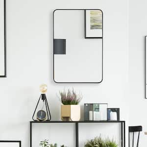 Rounded Rectangle Black Bathroom Aluminum Framed Decorative Wall Mirror ( 36 in. H x 24 in. W )