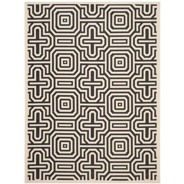 SAFAVIEH Courtyard Sand/Black 7 ft. x 10 ft. Border Indoor/Outdoor Patio  Area Rug