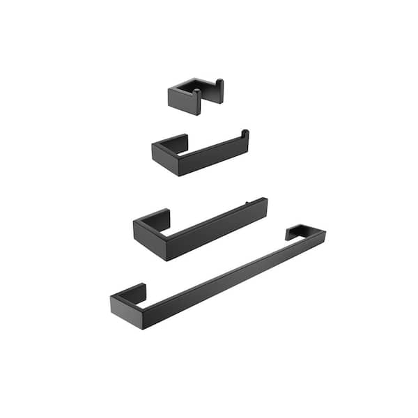 Tahanbath 4-Piece Bath Hardware Set with Hand Towel Holder in Matte Black