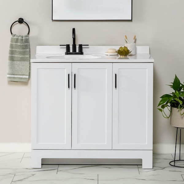 Oakley 37 in. Single Sink White Bath Vanity with White Cultured Marble Top (Assembled)