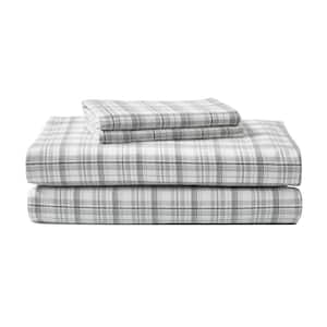 Beacon Hill 4-Piece Pastel Gray Plaid Flannel Full Sheet Set