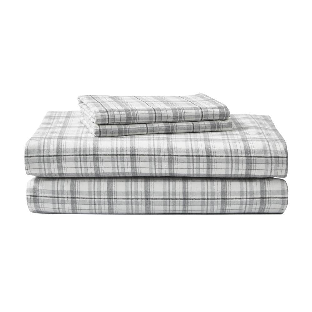 Gray Plaid Flannel Queen Sheet Set 