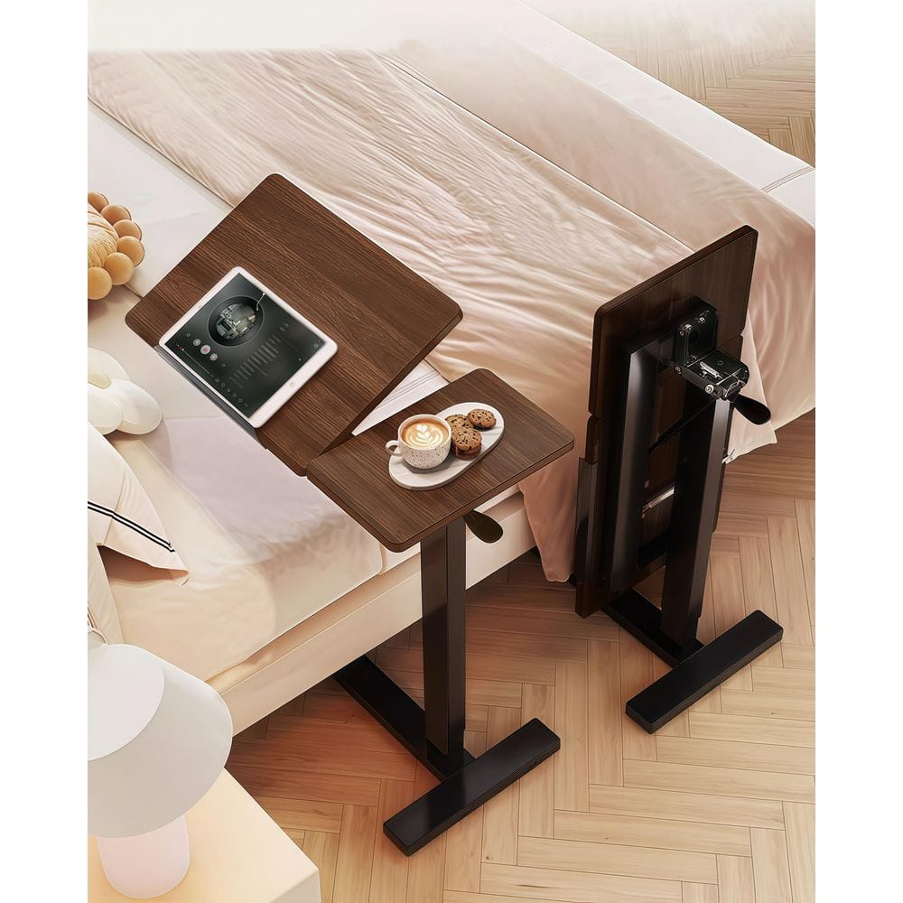 Overlap Desk Seafuloy 31.5in. H-Shaped Walnut Engineered Wood Overbed Desk with ...