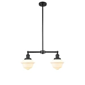 Oxford 100-Watt 2-Light Matte Black Shaded Pendant Light with Frosted Glass Frosted Glass Shade